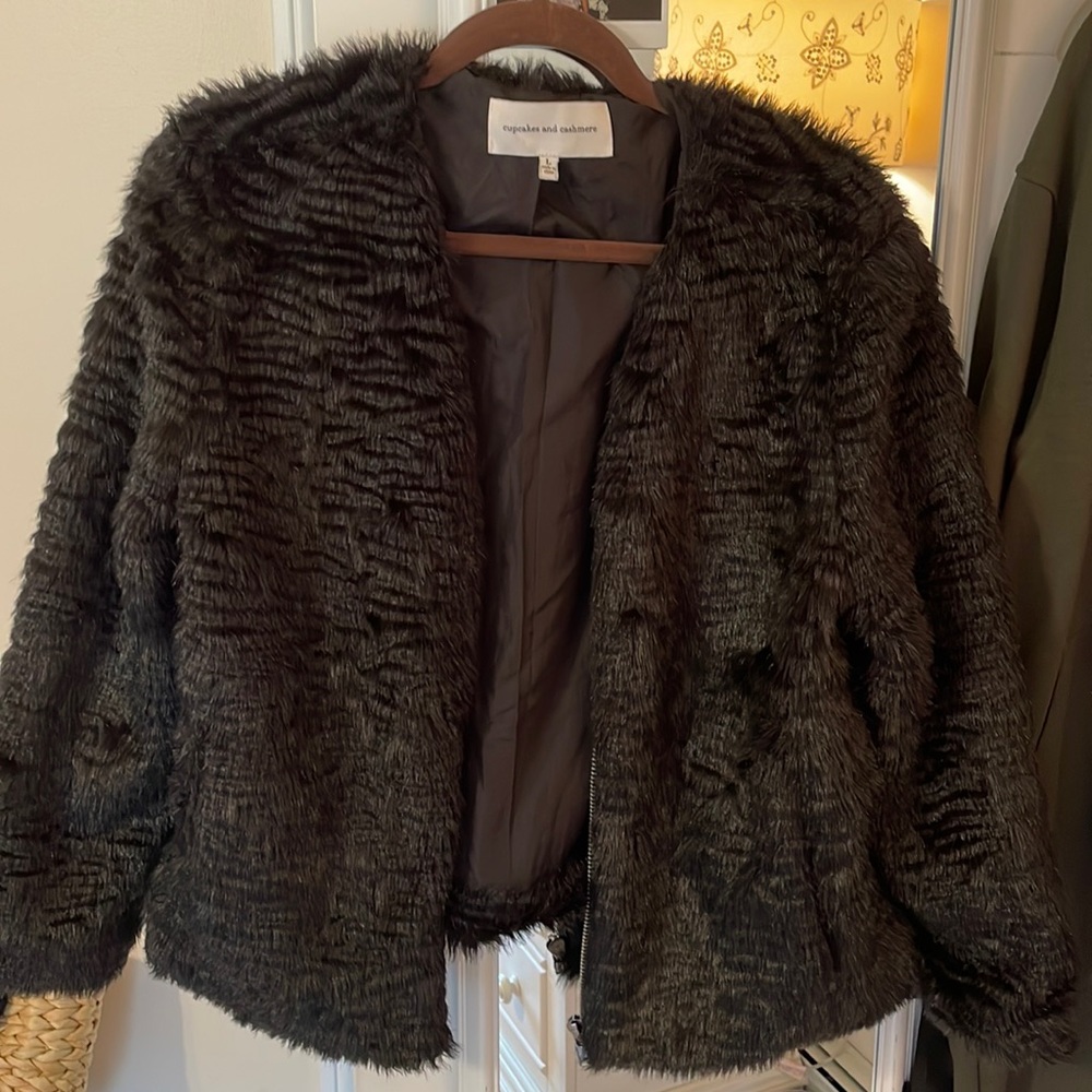 Cupcakes & cashmere faux fur jacket